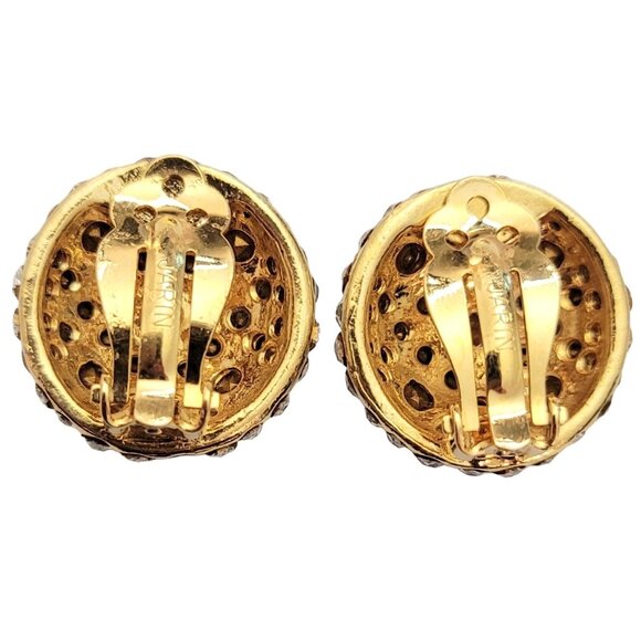 Jarin Gold Tone Round Clear Rhinestone Clip-On Earrings, Signed E971 - Picture 6 of 8